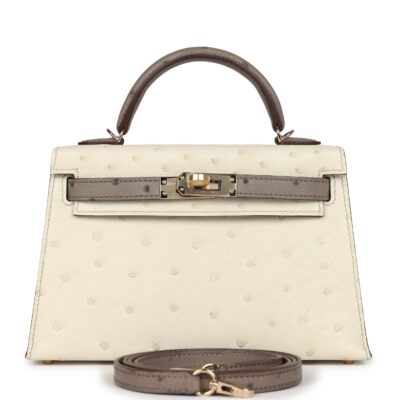 Hermes Special Order (HSS) Kelly Sellier 20 Beton and Gris Tourterelle Ostrich PBHW