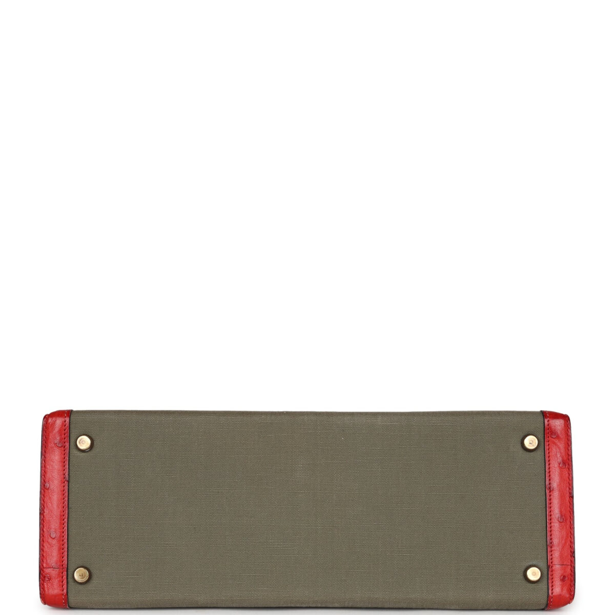 Vintage Hermes Kelly Sellier 32 Rouge Vif Ostrich and Vert Olive Officier Canvas GHW — изображение 6