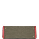 Vintage Hermes Kelly Sellier 32 Rouge Vif Ostrich and Vert Olive Officier Canvas GHW