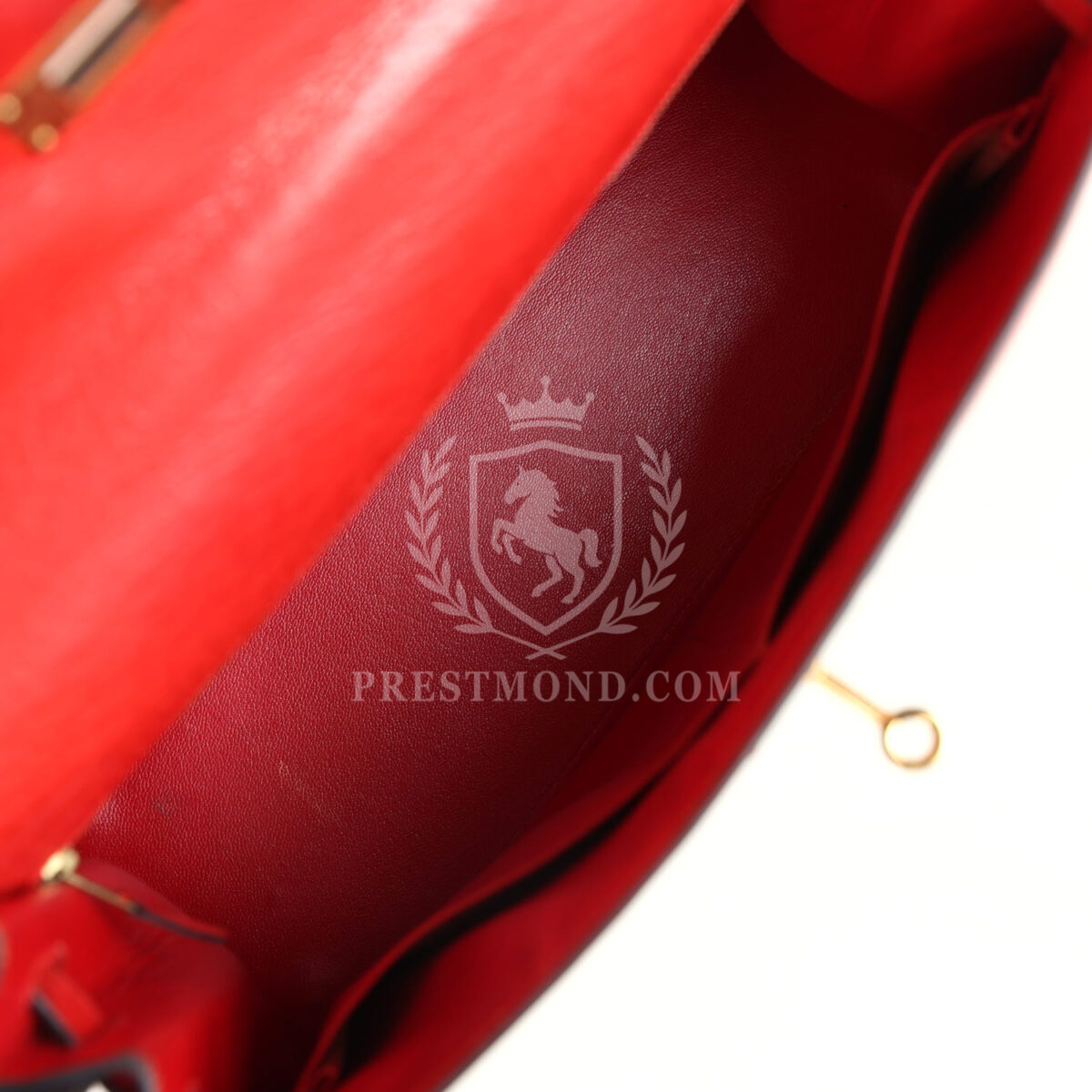 Vintage Hermes Kelly Sellier 32 Rouge Vif Ostrich and Vert Olive Officier Canvas GHW — изображение 8