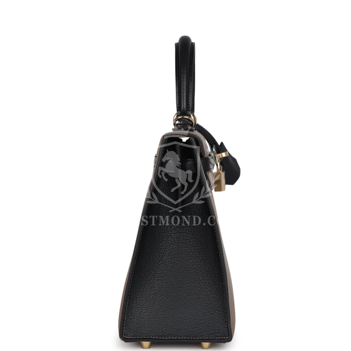 Hermes Special Order (HSS) Kelly Sellier 25 Black and Etoupe Chevre Mysore PBHW — изображение 3