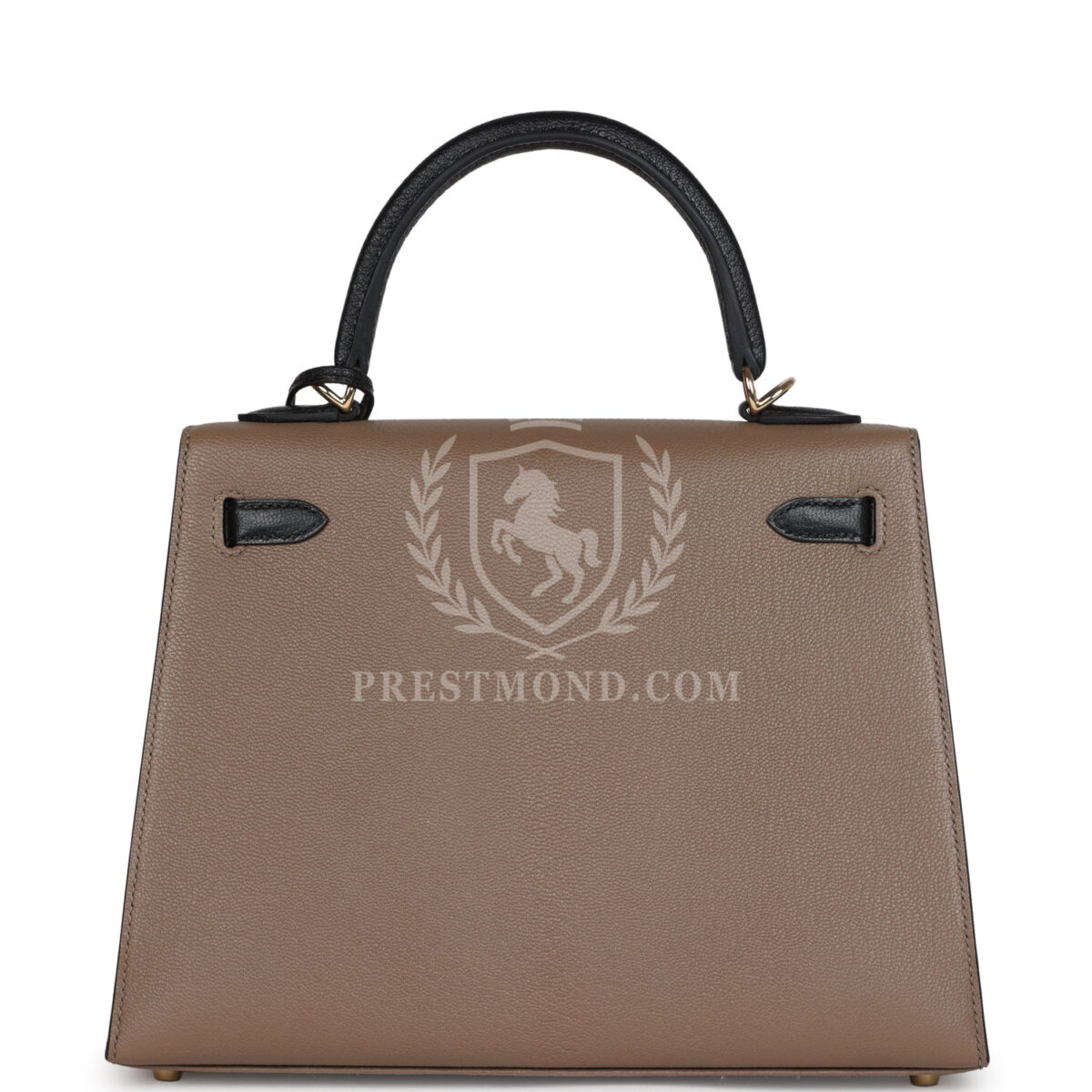 Hermes Special Order (HSS) Kelly Sellier 25 Black and Etoupe Chevre Mysore PBHW — изображение 4