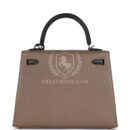 Hermes Special Order (HSS) Kelly Sellier 25 Black and Etoupe Chevre Mysore PBHW