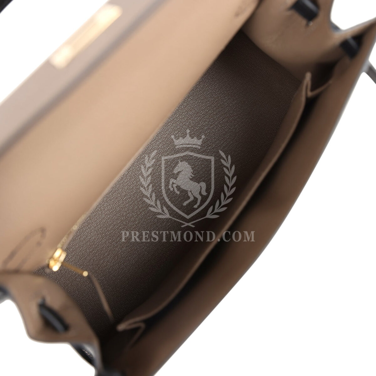 Hermes Special Order (HSS) Kelly Sellier 25 Black and Etoupe Chevre Mysore PBHW — изображение 8