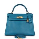 Hermes Kelly Retourne 28 Bleu Izmir Tadelakt GHW