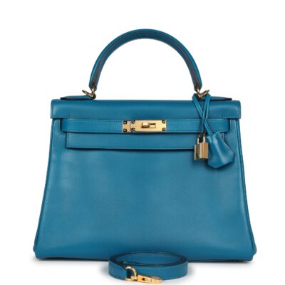Hermes Kelly Retourne 28 Bleu Izmir Tadelakt GHW