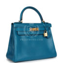 Hermes Kelly Retourne 28 Bleu Izmir Tadelakt GHW