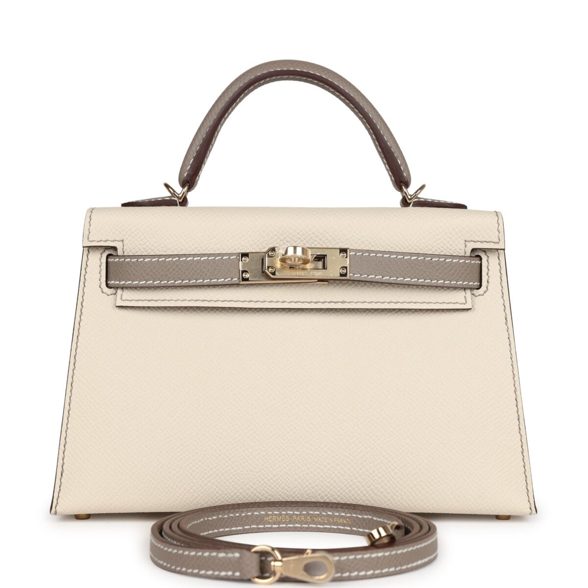 Hermes Special Order (HSS) Kelly Sellier 20 Craie and Gris Asphalte Epsom PBHW