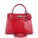 Hermes Kelly Sellier 25 Rose Extreme Shiny Alligator PHW
