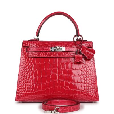 Hermes Kelly Sellier 25 Rose Extreme Shiny Alligator PHW