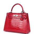 Hermes Kelly Sellier 25 Rose Extreme Shiny Alligator PHW