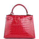 Hermes Kelly Sellier 25 Rose Extreme Shiny Alligator PHW