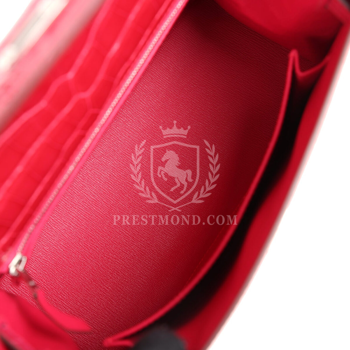 Hermes Kelly Sellier 25 Rose Extreme Shiny Alligator PHW — изображение 8