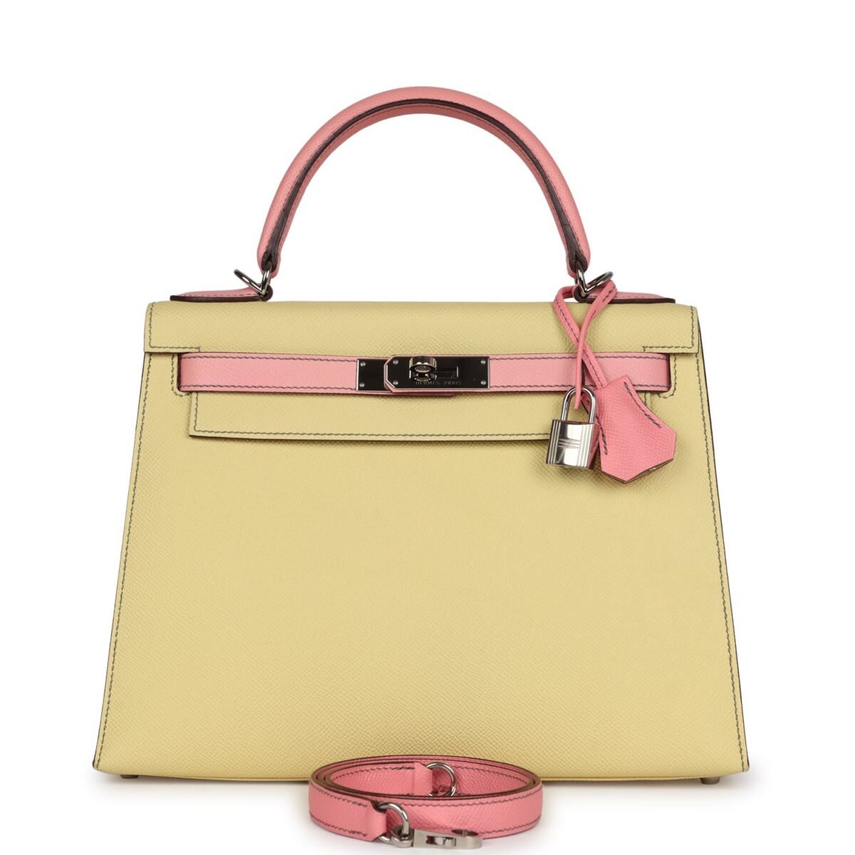 Hermes Special Order (HSS) Kelly Sellier 28 Rose Confetti and Jaune Poussin Epsom PHW