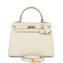 Hermes Special Order (HSS) Kelly Sellier 25 Beton Ostrich Verso Brushed GHW