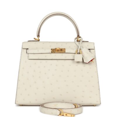 Hermes Special Order (HSS) Kelly Sellier 25 Beton Ostrich Verso Brushed GHW