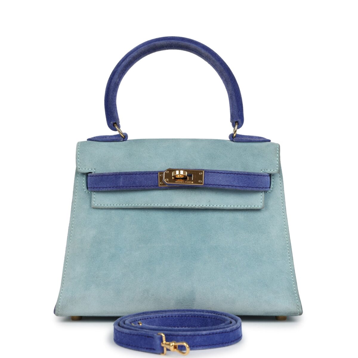 Vintage Hermes Kelly Sellier 20 Bleu Electric and Aqua Doblis GHW