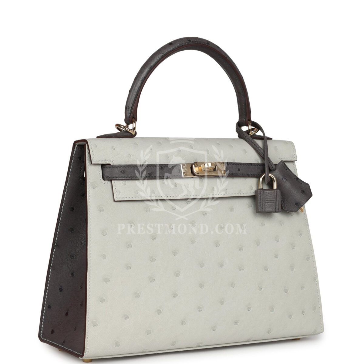 Hermes Special Order (HSS) Kelly Sellier 25 Gris Perle and Graphite Ostrich PBHW — изображение 2