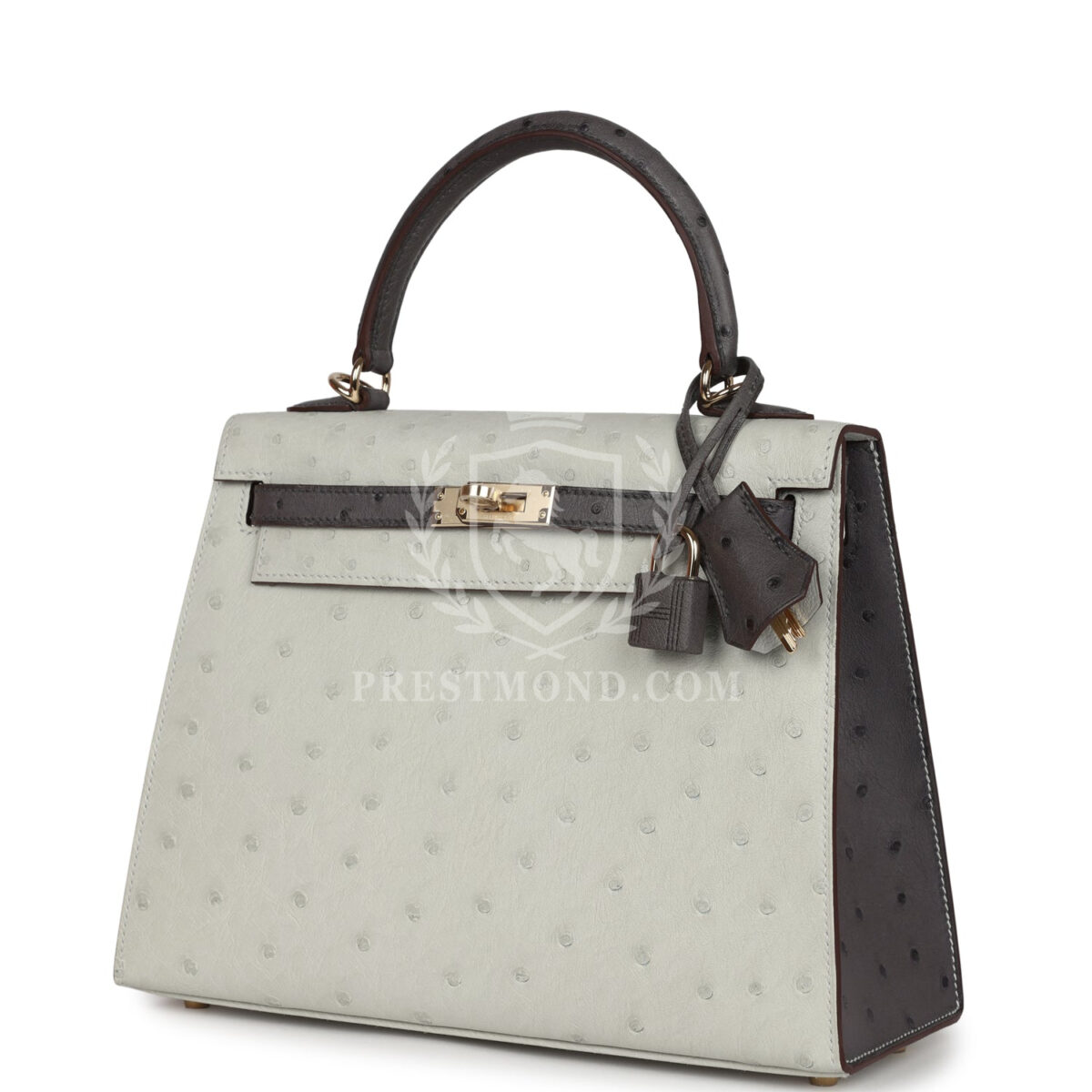 Hermes Special Order (HSS) Kelly Sellier 25 Gris Perle and Graphite Ostrich PBHW — изображение 5