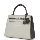 Hermes Special Order (HSS) Kelly Sellier 25 Gris Perle and Graphite Ostrich PBHW