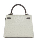 Hermes Special Order (HSS) Kelly Sellier 25 Gris Perle and Graphite Ostrich PBHW