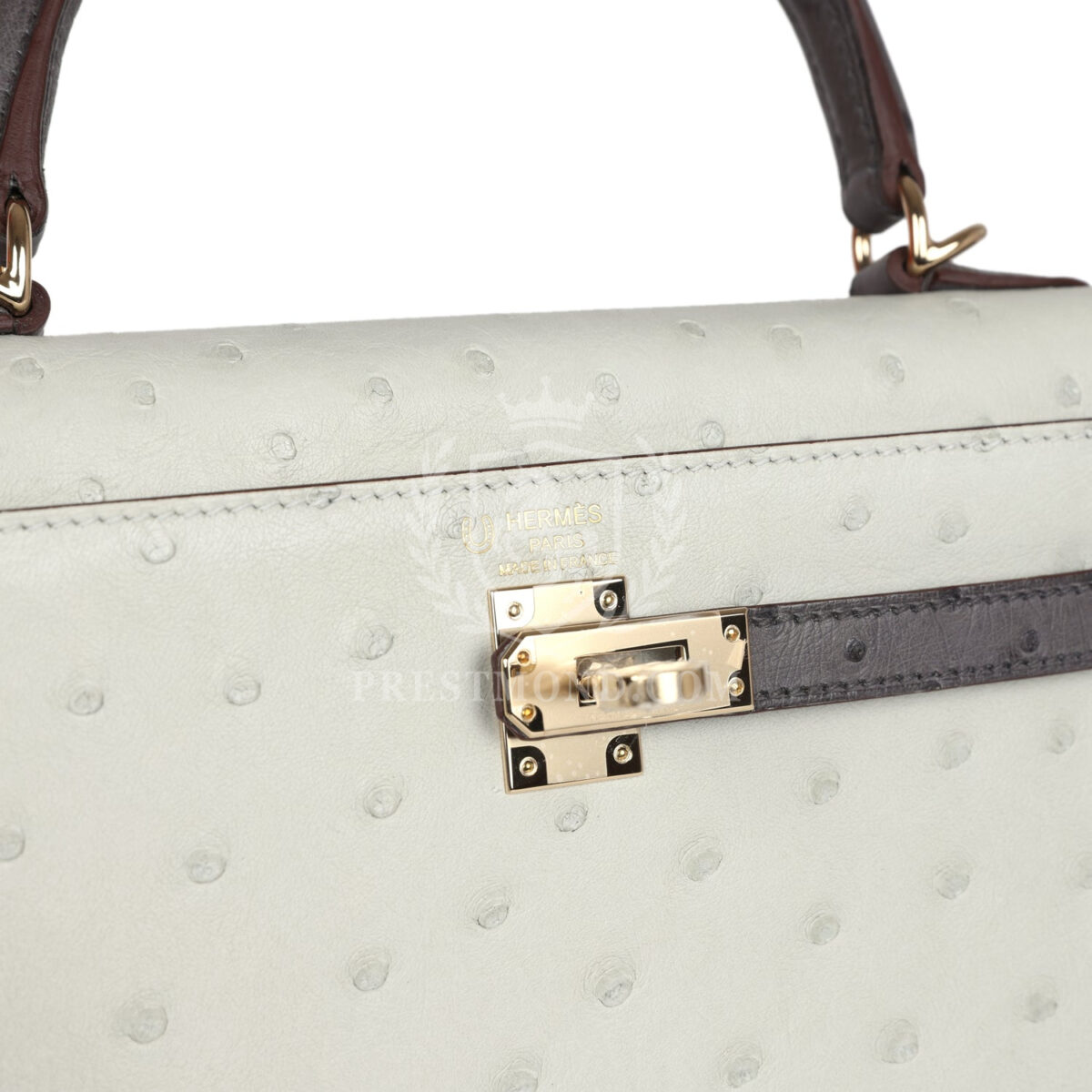 Hermes Special Order (HSS) Kelly Sellier 25 Gris Perle and Graphite Ostrich PBHW — изображение 7
