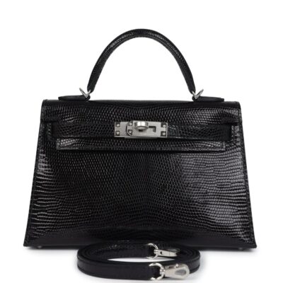 Hermes Kelly Sellier 20 Black Varanus Niloticus Lizard PHW