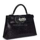 Hermes Kelly Sellier 20 Black Varanus Niloticus Lizard PHW
