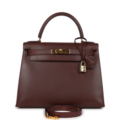 Vintage Hermes Kelly Sellier 28 Noisette Box GHW