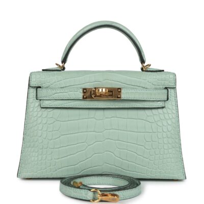 Hermes Kelly Sellier 20 Vert D'Eau Matte Alligator GHW