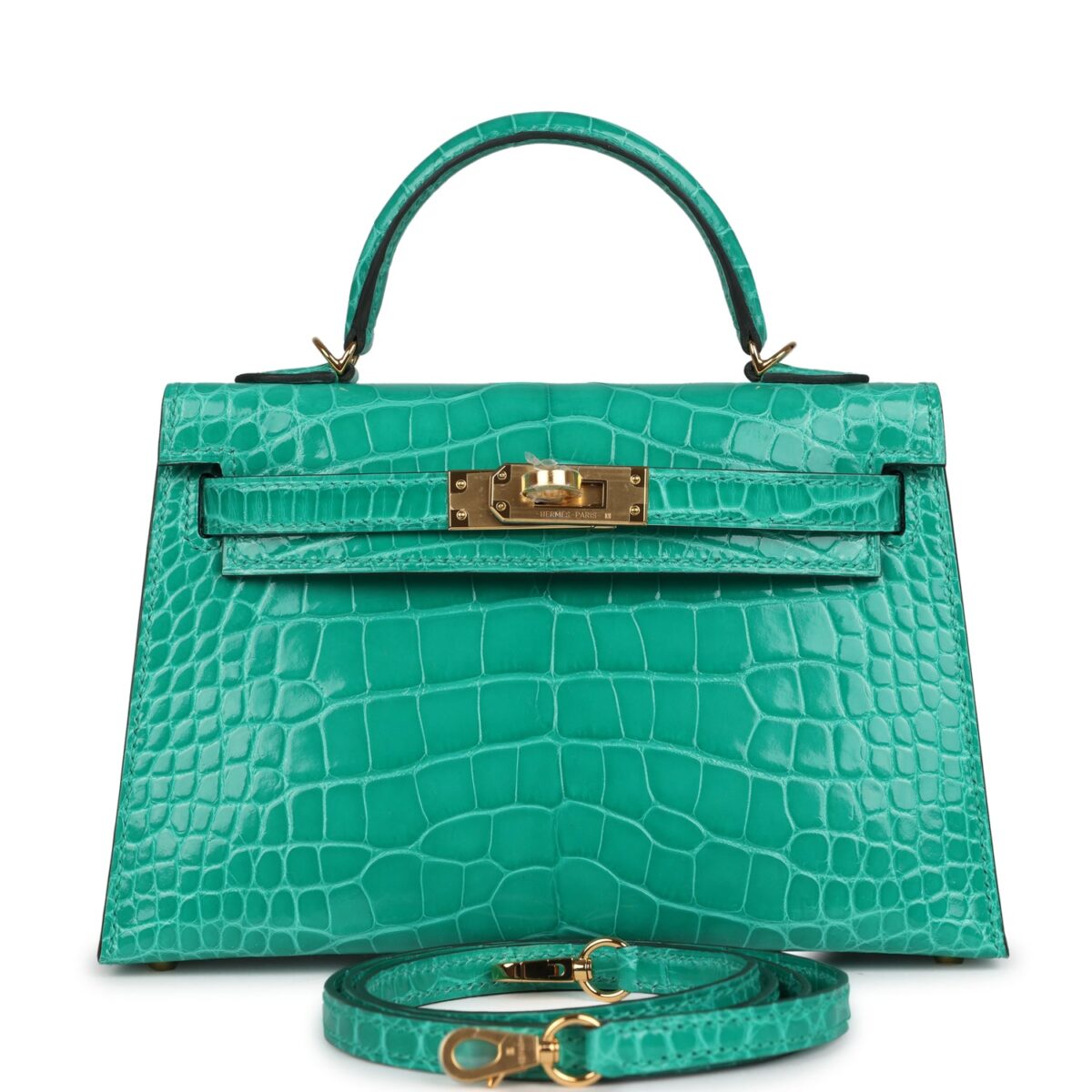Hermes Kelly Sellier 20 Vert Jade Shiny Alligator GHW