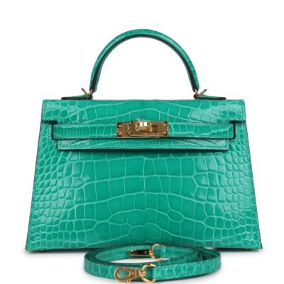 Hermes Kelly Sellier 20 Vert Jade Shiny Alligator GHW