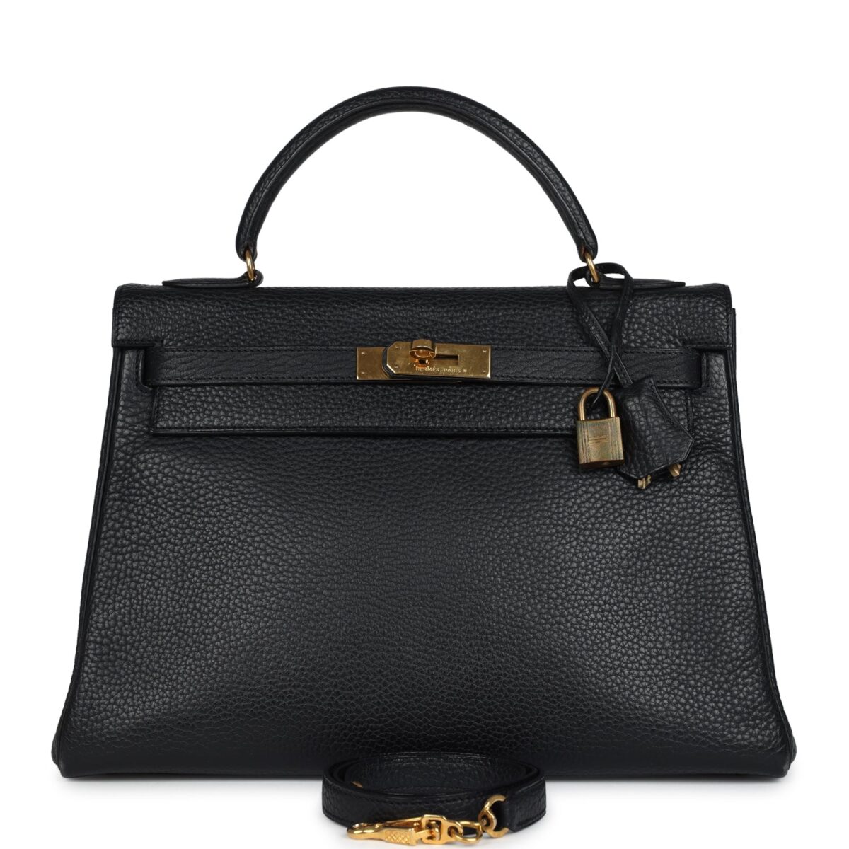 Vintage Hermes Kelly Retourne 32 Black Ardennes GHW