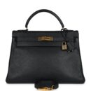 Vintage Hermes Kelly Retourne 32 Black Ardennes GHW