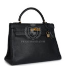 Vintage Hermes Kelly Retourne 32 Black Ardennes GHW