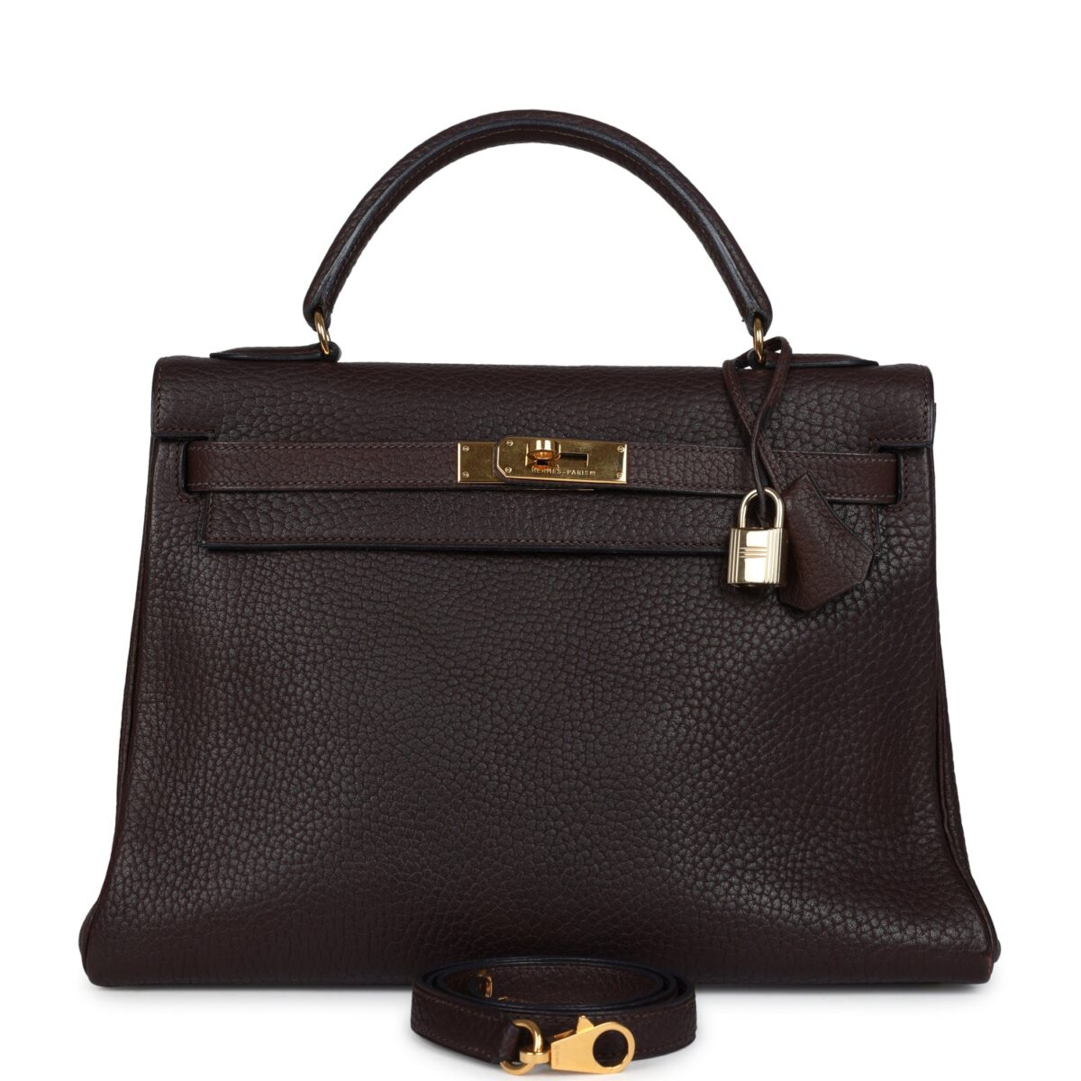 Vintage Hermes Kelly Retourne 32 Marron Fonce Fjord GHW