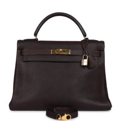 Vintage Hermes Kelly Retourne 32 Marron Fonce Fjord GHW