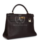 Vintage Hermes Kelly Retourne 32 Marron Fonce Fjord GHW
