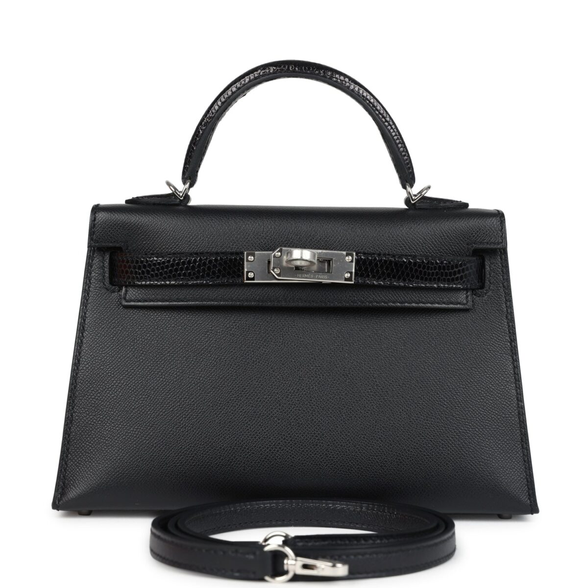 Hermes Kelly Sellier 20 Black Madame and Shiny Varanus Lizard Touch PHW