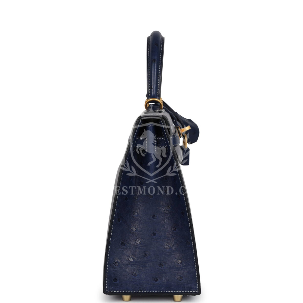 Hermes Special Order (HSS) Kelly Sellier 25 Gris Agate and Bleu Iris Ostrich Brushed GHW — изображение 3