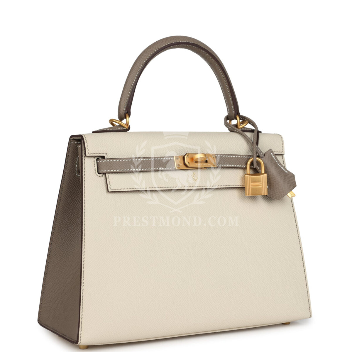 Hermes Special Order (HSS) Kelly Sellier 25 Craie and Gris Asphalte Epsom Brushed GHW — изображение 2