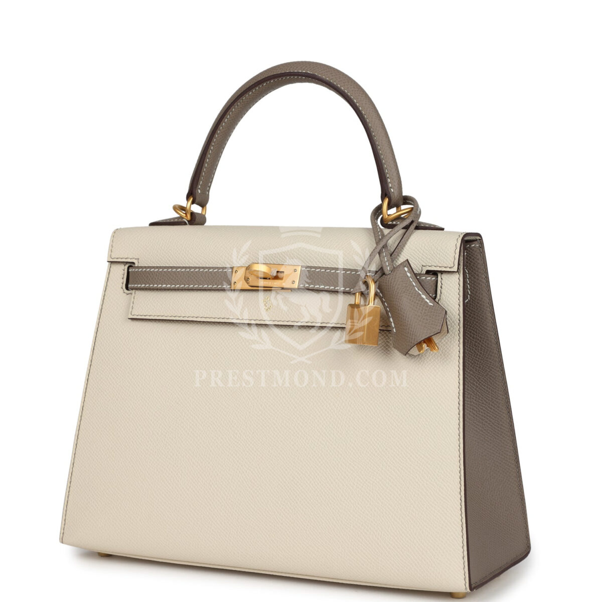Hermes Special Order (HSS) Kelly Sellier 25 Craie and Gris Asphalte Epsom Brushed GHW — изображение 5