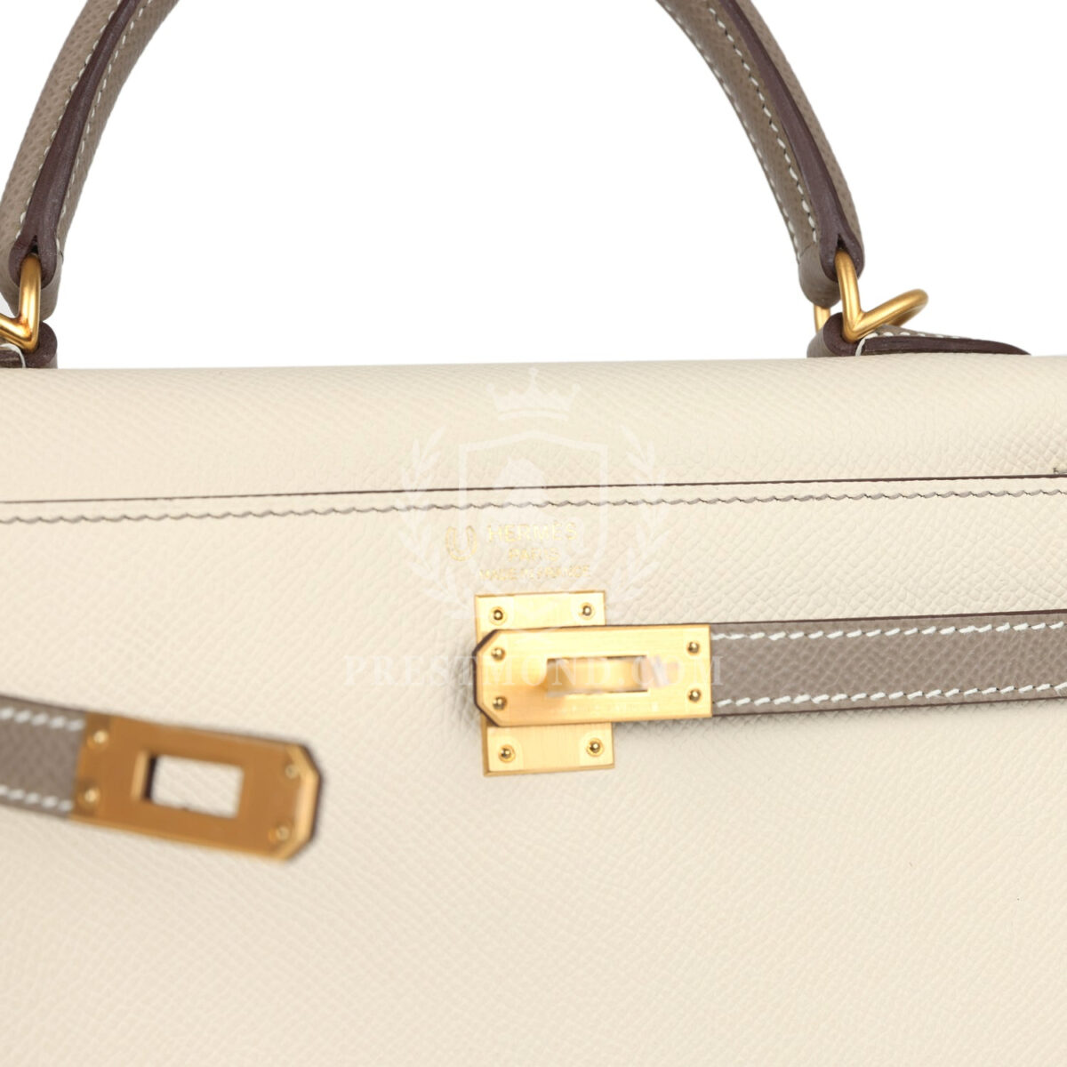 Hermes Special Order (HSS) Kelly Sellier 25 Craie and Gris Asphalte Epsom Brushed GHW — изображение 7