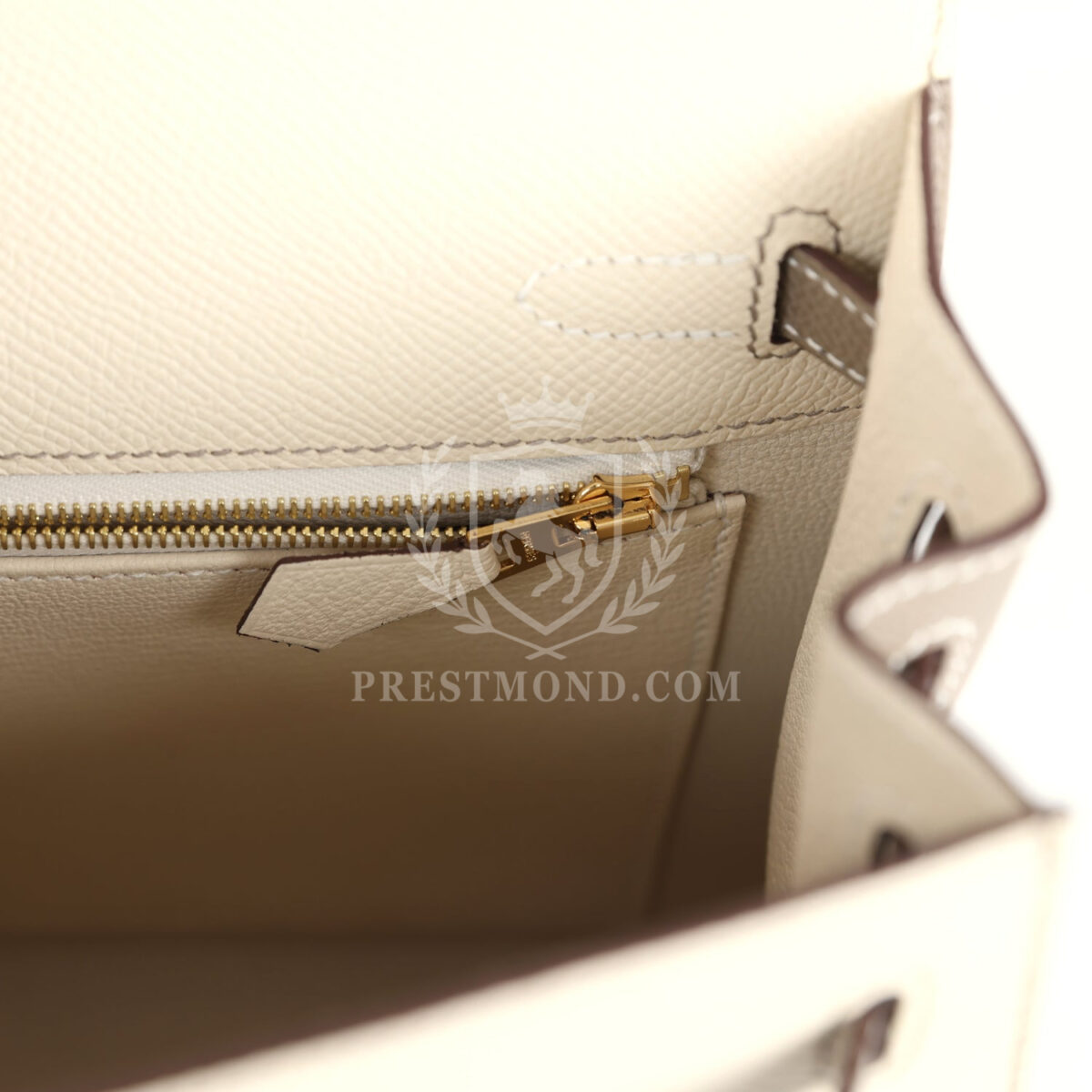 Hermes Special Order (HSS) Kelly Sellier 25 Craie and Gris Asphalte Epsom Brushed GHW — изображение 9