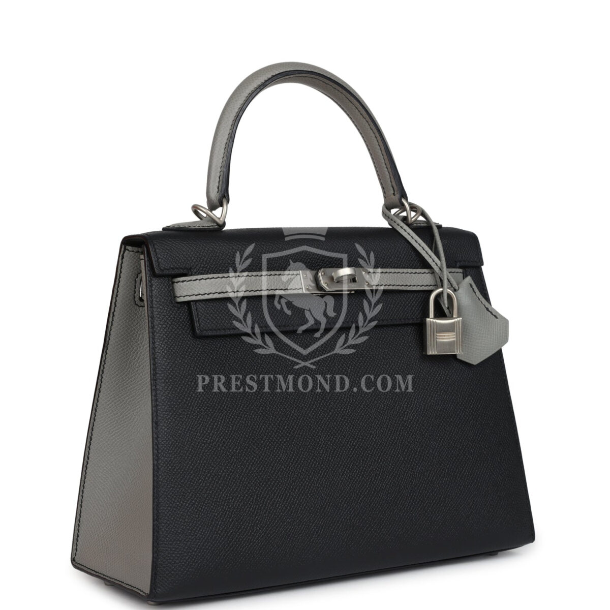 Hermes Special Order (HSS) Kelly Sellier 25 Black and Gris Mouette Epsom Brushed GHW — изображение 2