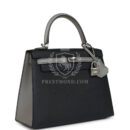 Hermes Special Order (HSS) Kelly Sellier 25 Black and Gris Mouette Epsom Brushed GHW