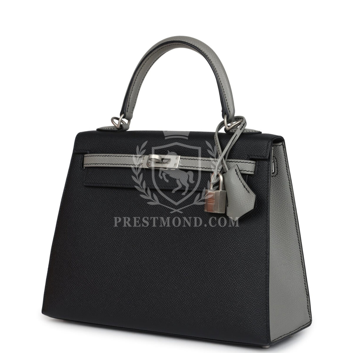 Hermes Special Order (HSS) Kelly Sellier 25 Black and Gris Mouette Epsom Brushed GHW — изображение 5
