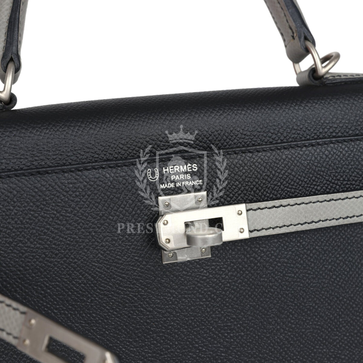 Hermes Special Order (HSS) Kelly Sellier 25 Black and Gris Mouette Epsom Brushed GHW — изображение 7