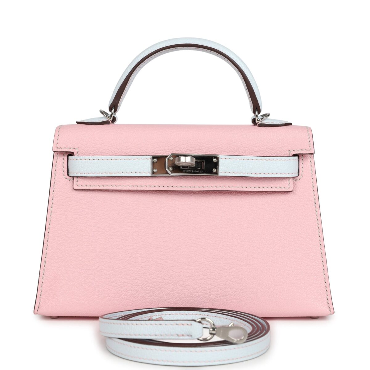 Hermes Special Order (HSS) Kelly Sellier 20 Rose Sakura and Bleu Brume Chevre PHW