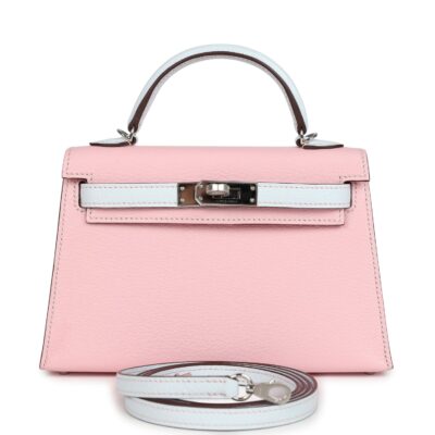 Hermes Special Order (HSS) Kelly Sellier 20 Rose Sakura and Bleu Brume Chevre PHW